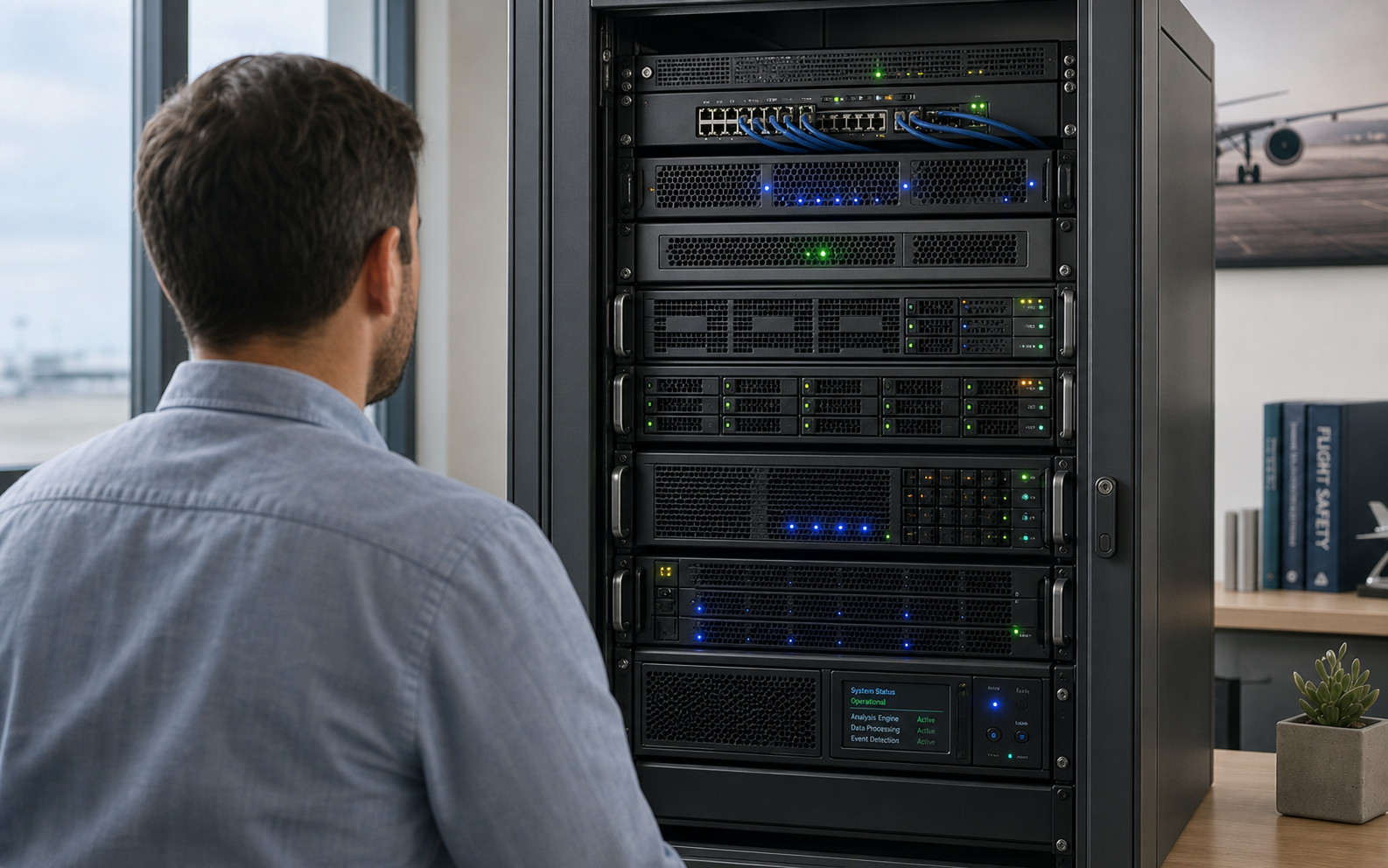 Flight Safety Analyst monitoring an active server performing automatic flight analysis and event detection